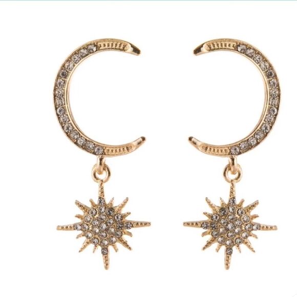 🌙 Betsey Johnson crystal embellished celestial earrings 🌙 - Picture 2 of 4